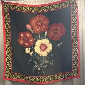 Perry Ellis Floral Silk Scarf with Red and Yellow Accents